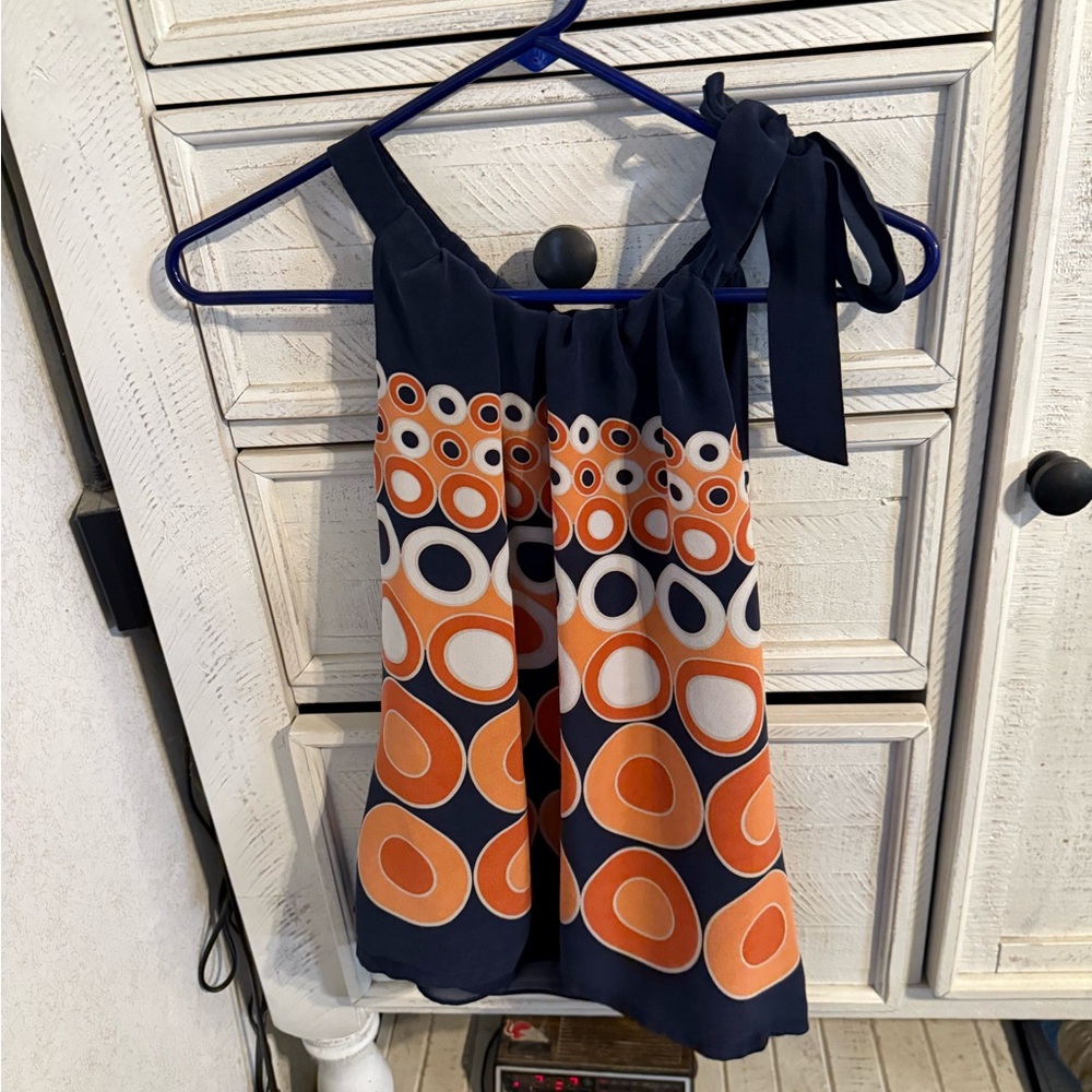 Navy And Orange Circle Pattern Top - image 3